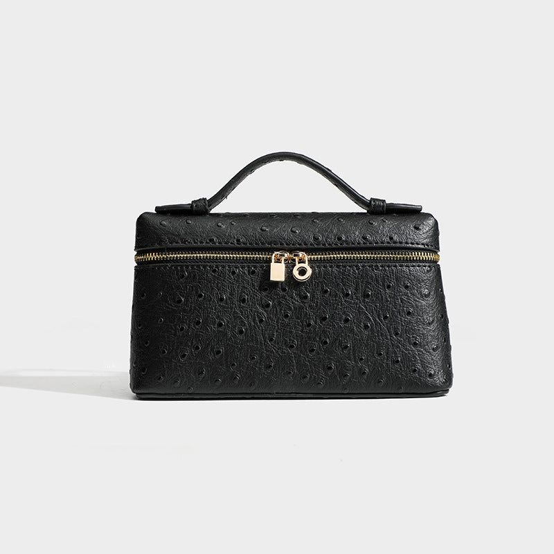 Women's Ostrich Grain Lunch Box Fashion Portable Small Square Bag
