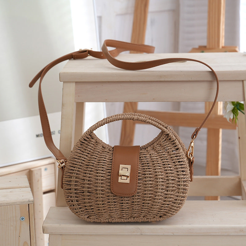 Frame Woven Straw Portable French Seaside Vacation Women's Messenger Bag