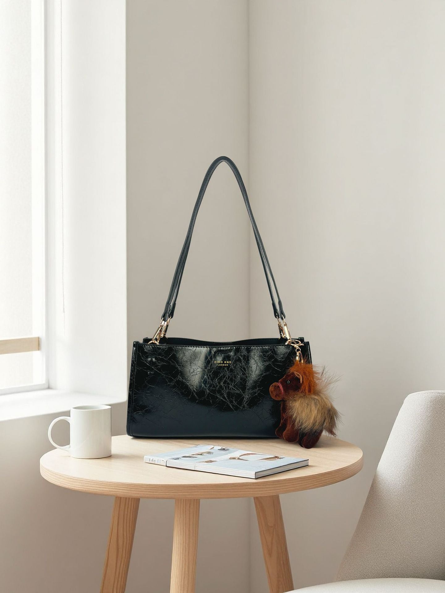 Women's Hand Warmer Cocoa Black For Texture Women's Messenger Bag