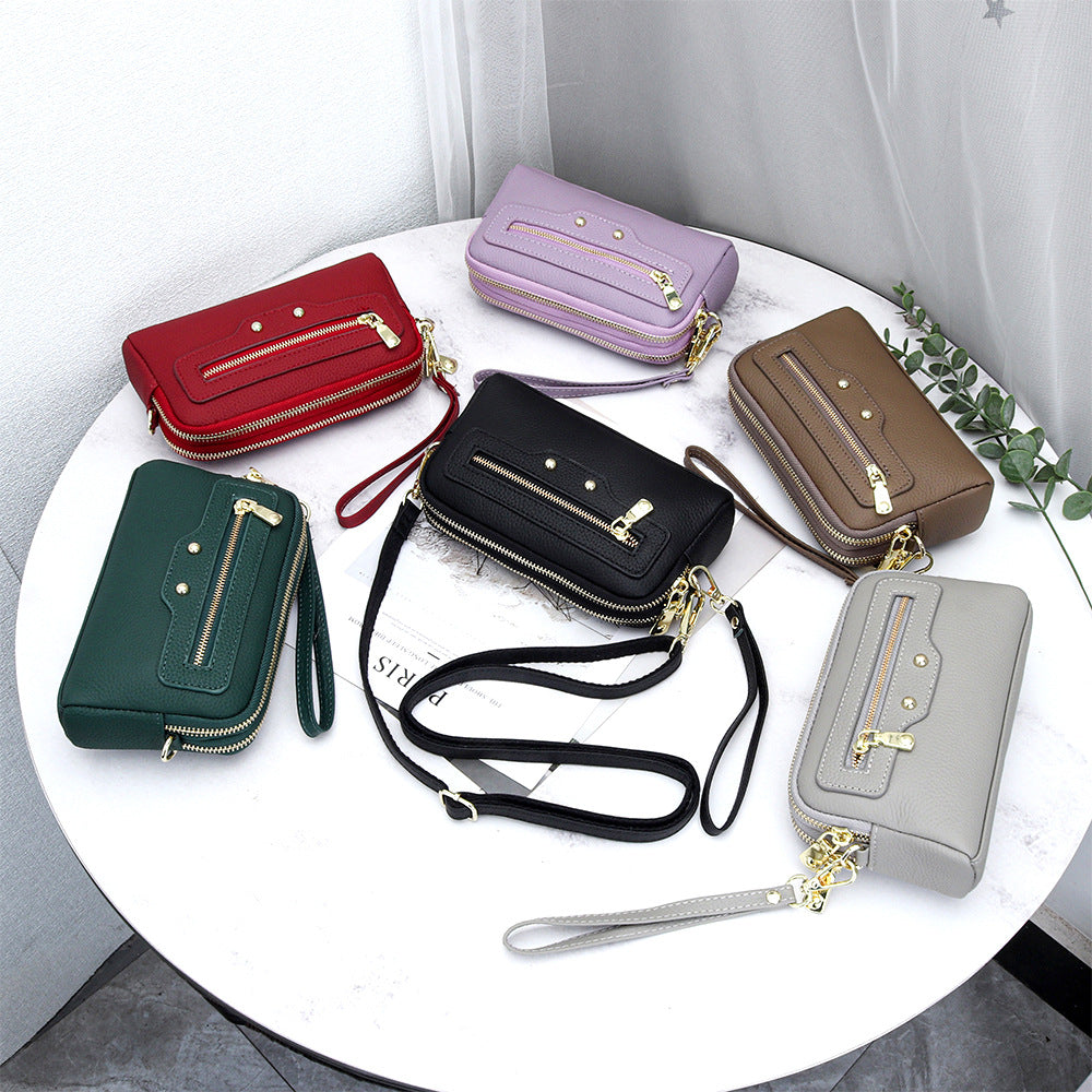 Women's Motorcycle Layer Cowhide Double Zipper Multifunctional Women's Messenger Bag