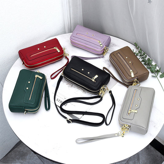 Women's Motorcycle Layer Cowhide Double Zipper Multifunctional Women's Messenger Bag