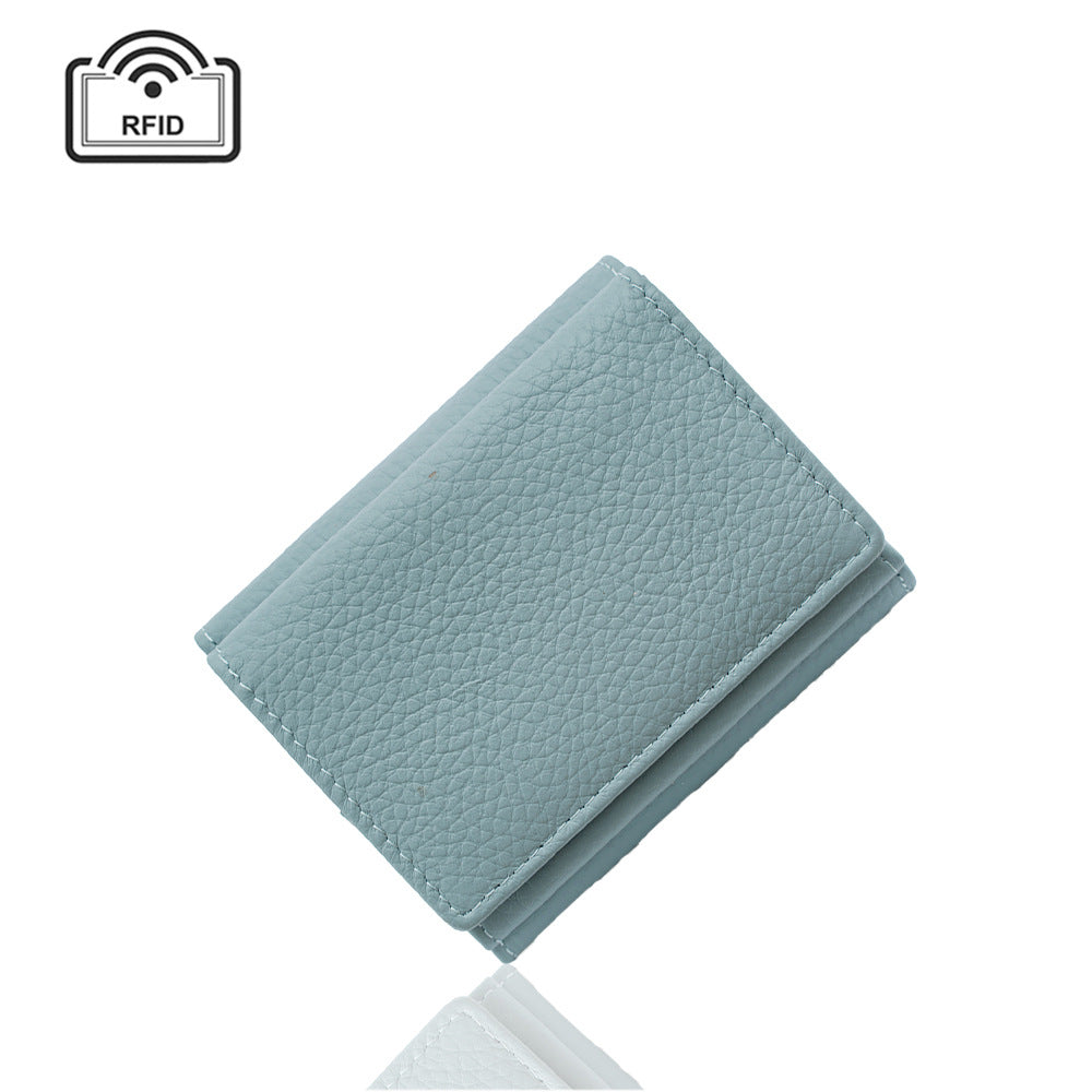 Women's Genuine Leather Big Litchi Pattern Three Fold Short Type Change Ladies Wallet