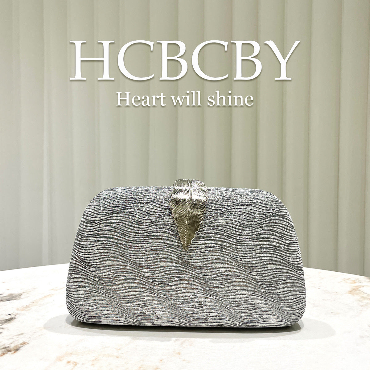Women's Pink Glitter Striped Leaf Fashion Elegant Dinner Bag