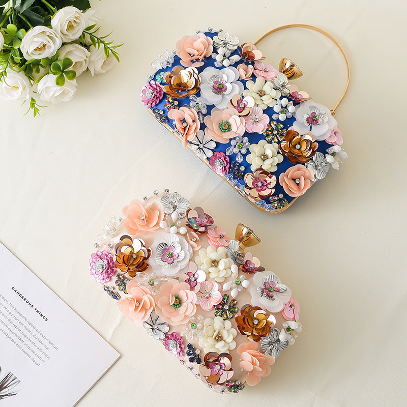 Women's Fashion Handmade Flower Beaded Banquet Portable Dress Dinner Bag