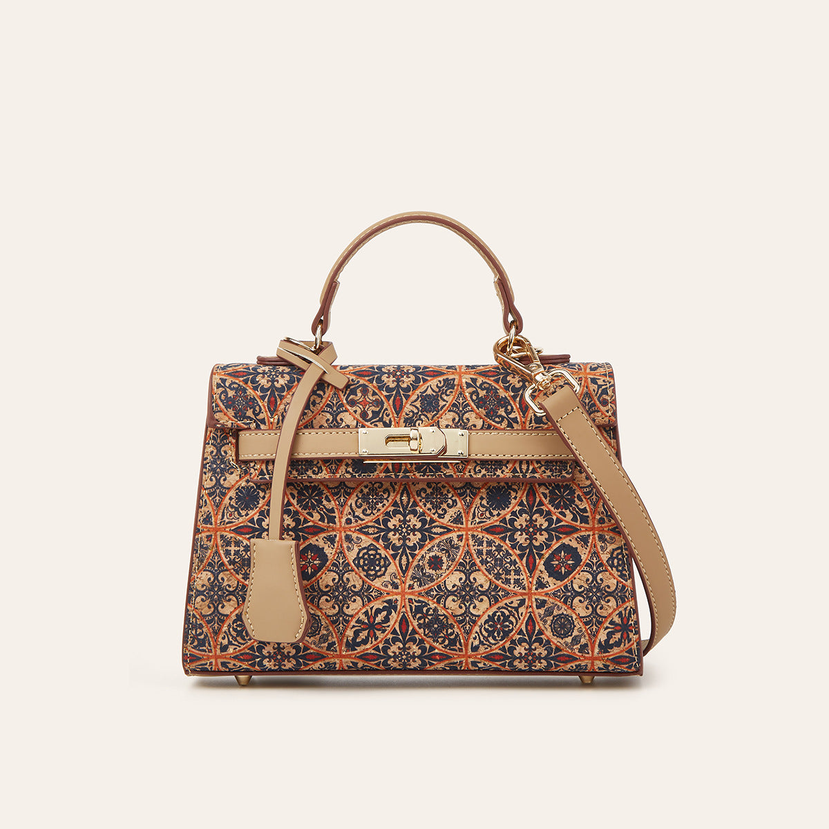 Women's Ethnic Print Large Capacity Portable Commuter Cork Women's Handbag