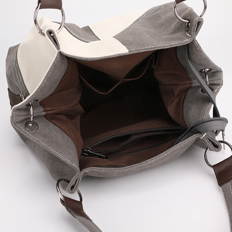 Women's Canvas Retro Patchwork Contrast Color Commute Women's Shoulder Bag