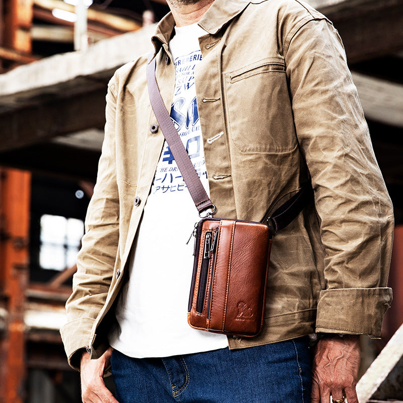 Men's Leather Horizontal Vertical Hook Construction Site Bags