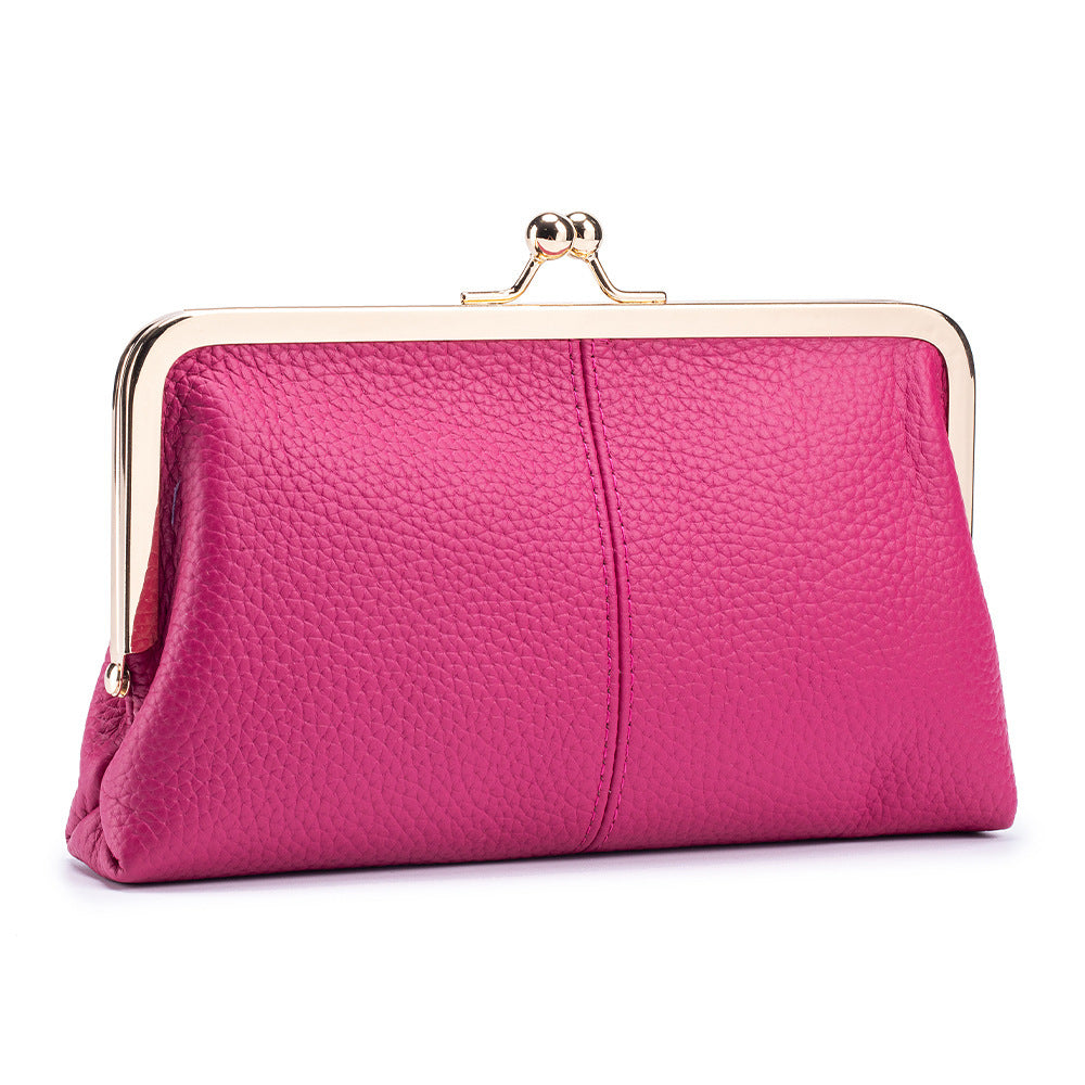 Women's Real Leather Long Top Layer Cowhide Frame Storage Large Capacity Women's Clutch