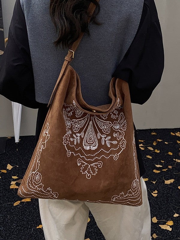 Chinese Style National Frosted Embroidered Commuter Women's Shoulder Bag