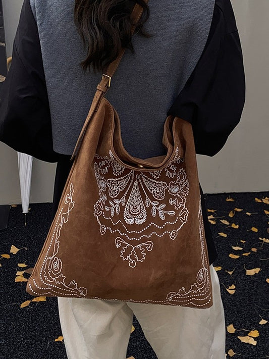 Chinese Style National Frosted Embroidered Commuter Women's Shoulder Bag
