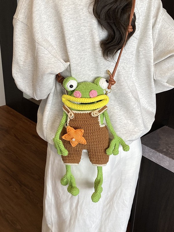 Women's Cartoon Big Mouth Frog Mobile Handmade Crochet Finished Women's Shoulder Bag