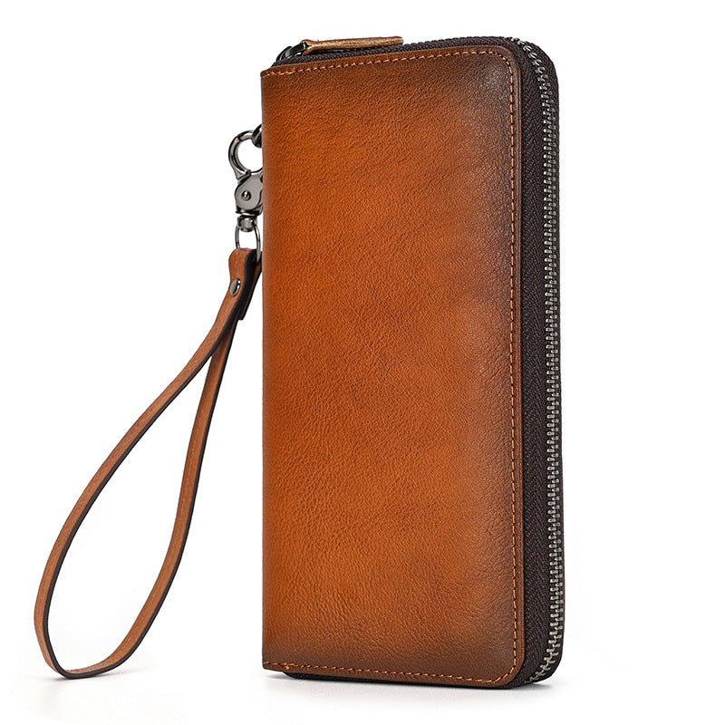 Men's Leather Large Capacity Mobile Vegetable Tanned Brushed Business With Men's Clutch