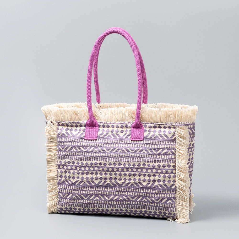 Women's Bohemian Retro Zipper Large Capacity Canvas Women's Shoulder Bag