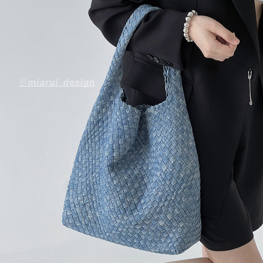 Snowflake Denim Woven Female Vegetable Basket Tote Bag