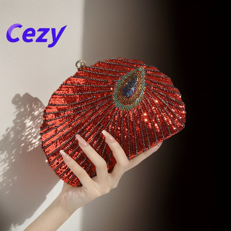 Style Peacock Sequined Embroidery Cheongsam Formal Dress One Dinner Bag