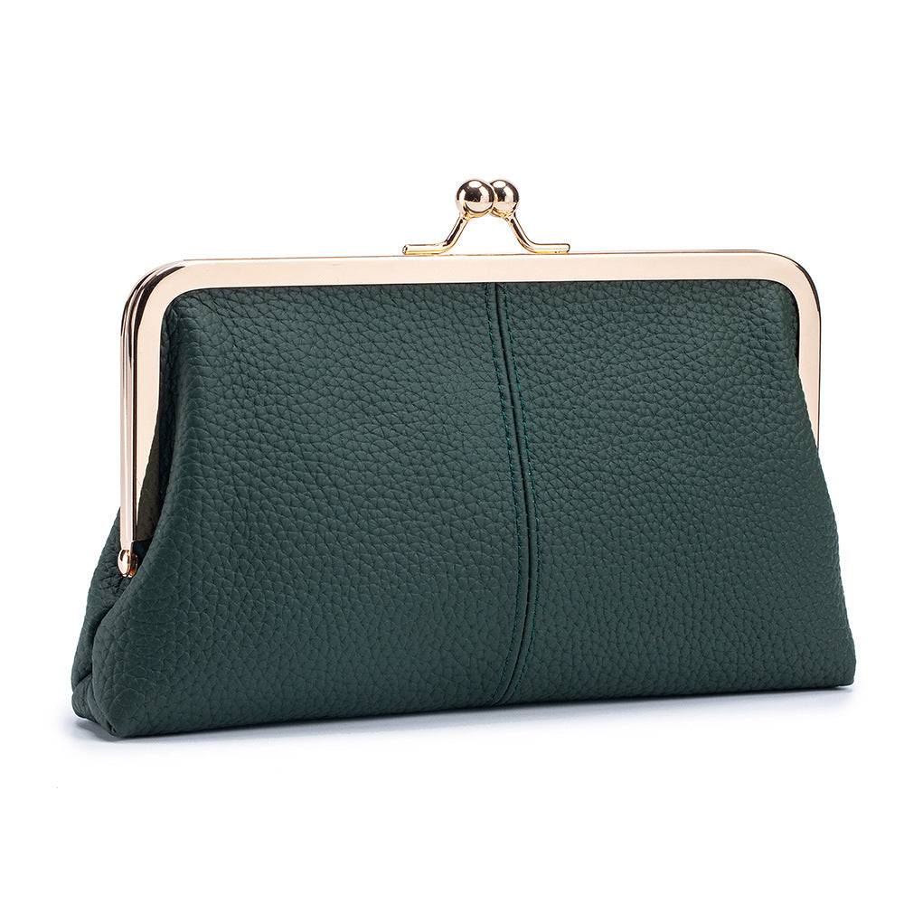 Women's Real Leather Long Top Layer Cowhide Frame Storage Large Capacity Women's Clutch