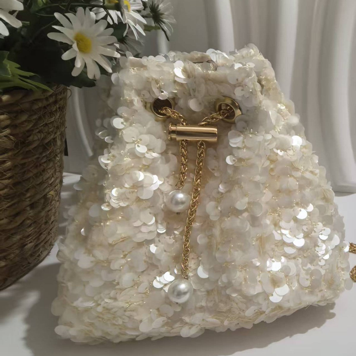 Women's Fashion Summer High-grade Korean Style Rhinestone Bucket Bags