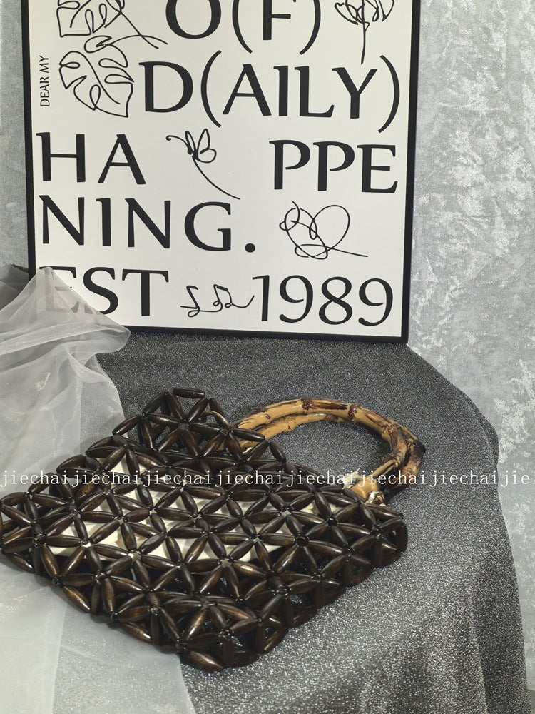 Women's Style Woven Wooden Bead Beaded Niche Handmade Women's Handbag