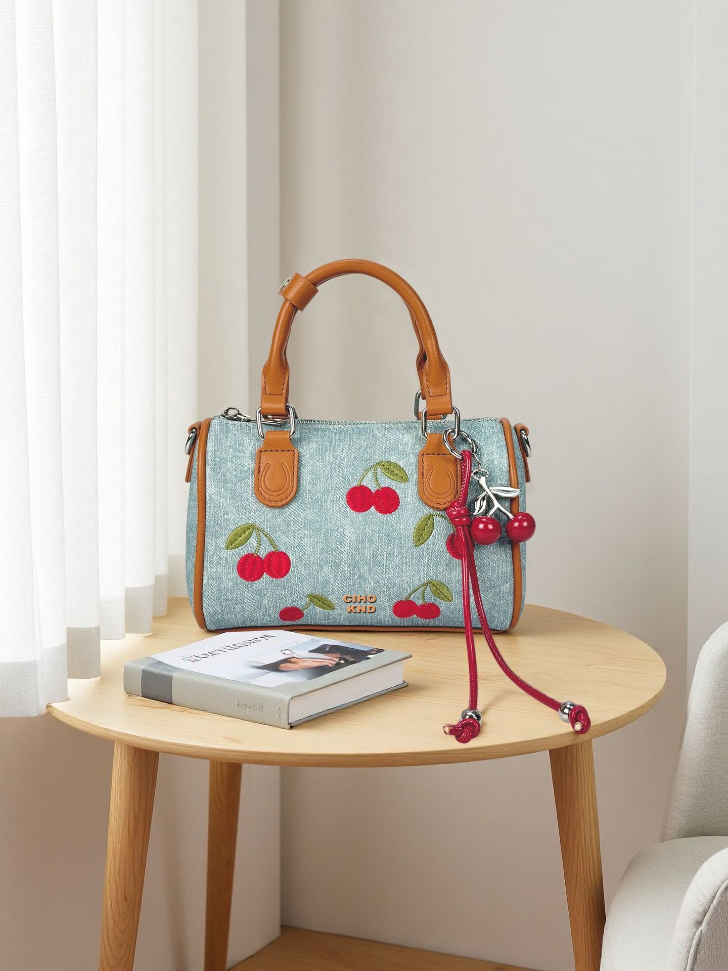 Women's Sweet Cherry Denim Blue Boston Super Women's Messenger Bag