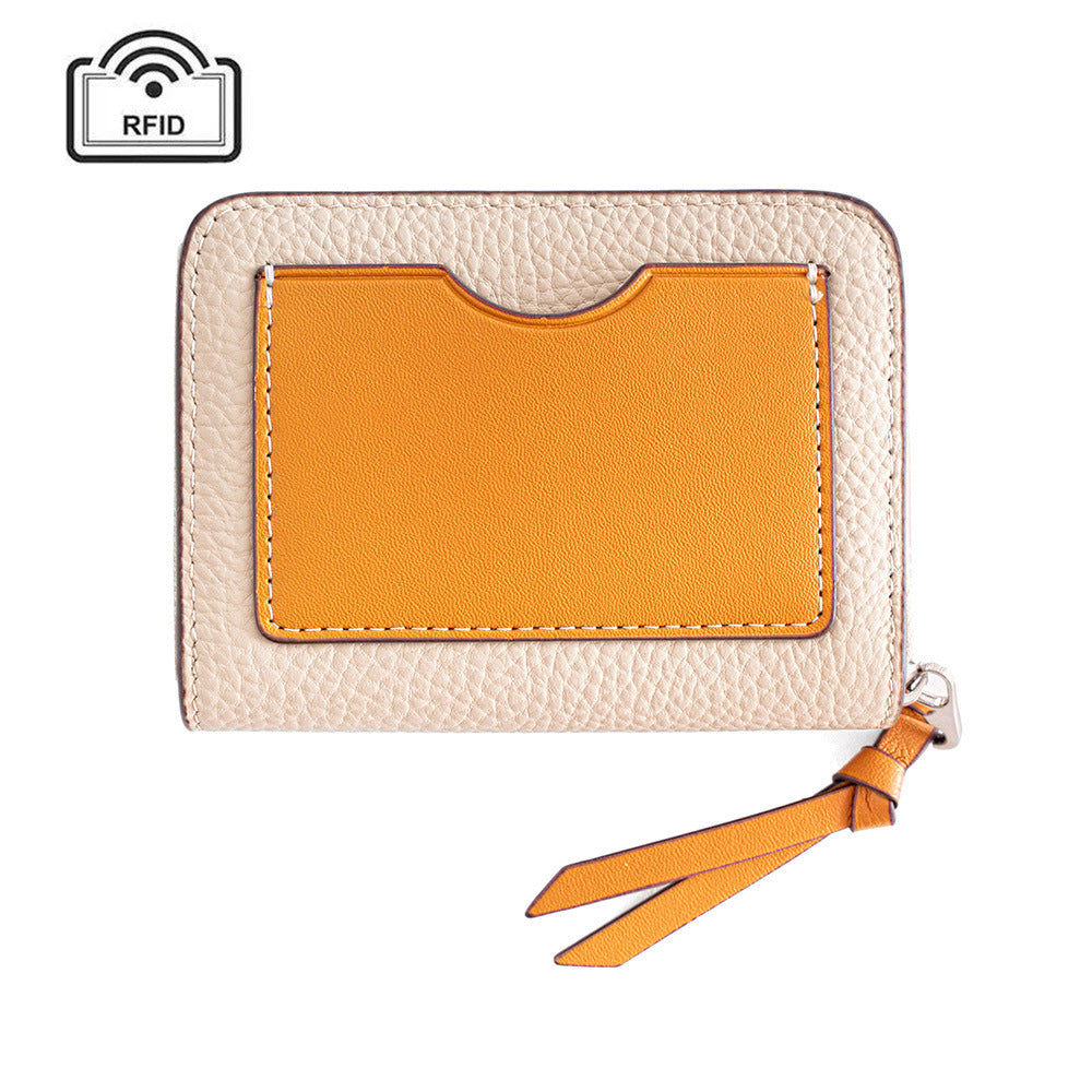Women's Leather Made Korean Fashion Color Contrast First Layer Card Holder