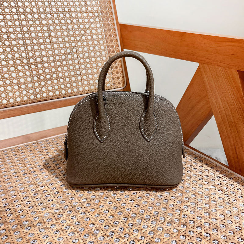 Women's First Layer Cowhide Portable High Sense Design Shell Simple Bowling Women's Handbag