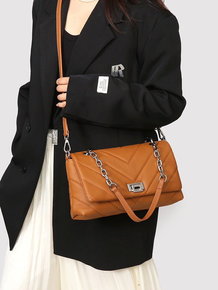 First Layer Cowhide Classic Style Rhombic Chain Bags
