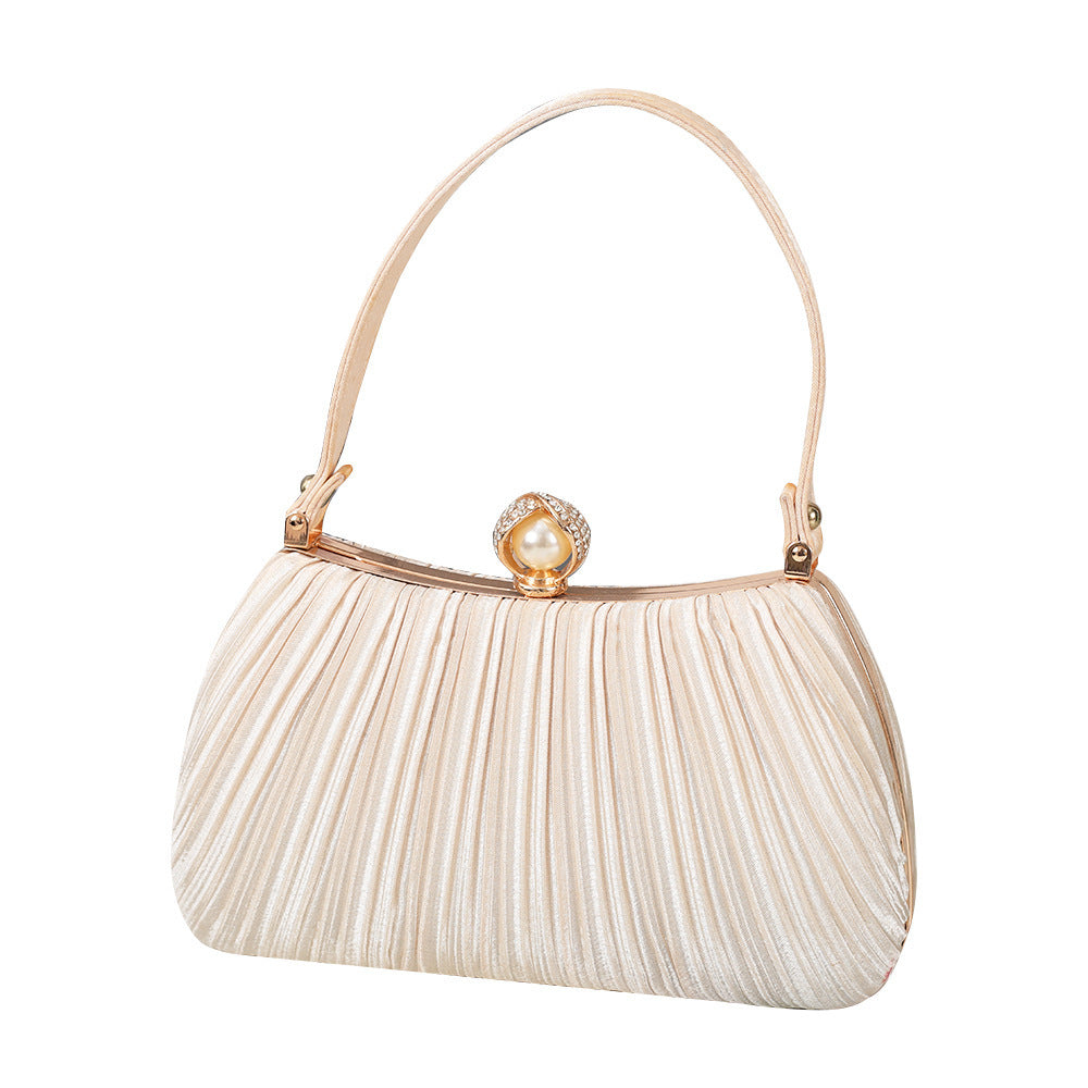 Women's Pleated Solid Color Simple Pearl Korean Dinner Bag