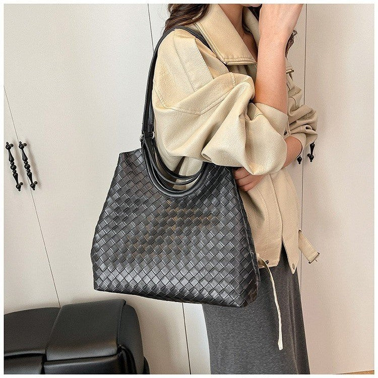Fashion Portable Vegetable Basket Large Capacity Urban Simple Woven Pattern Bags