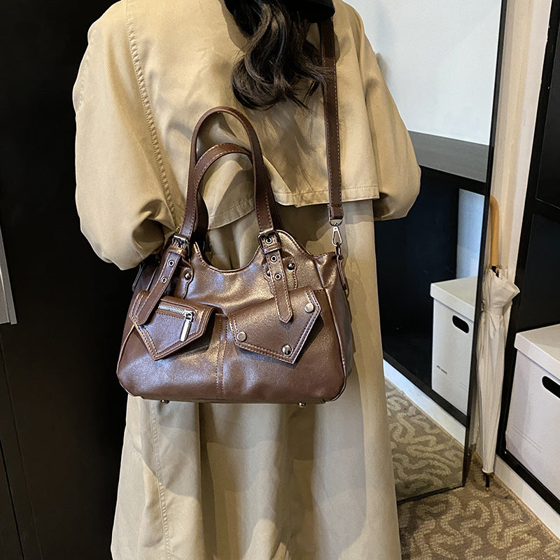 Women's Retro Large Capacity Stitching Simple Rivet Tote Bag