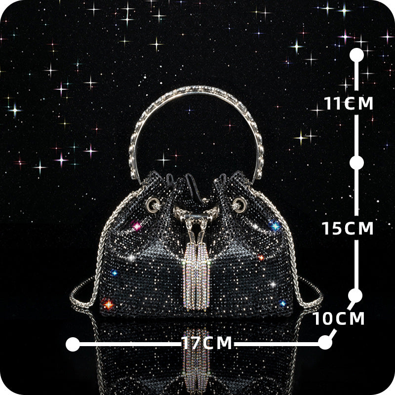 Classic Rhinestone Tassel Alloy Portable Full Diamond Chain High-grade Banquet Bucket Bags