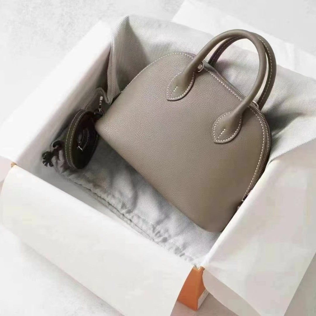 Bowling Top Layer Leather Steel Hardware Half Hand Sewing Thread Women's Messenger Bag