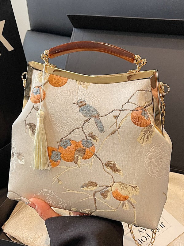 Chinese Style Silk Persimmon Bird Jacquard Bags