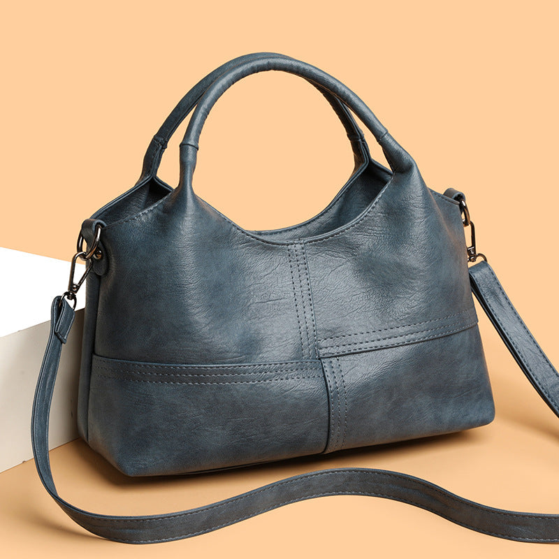 Women's Retro Soft Leather Fashion Stitching Large Tote Bag