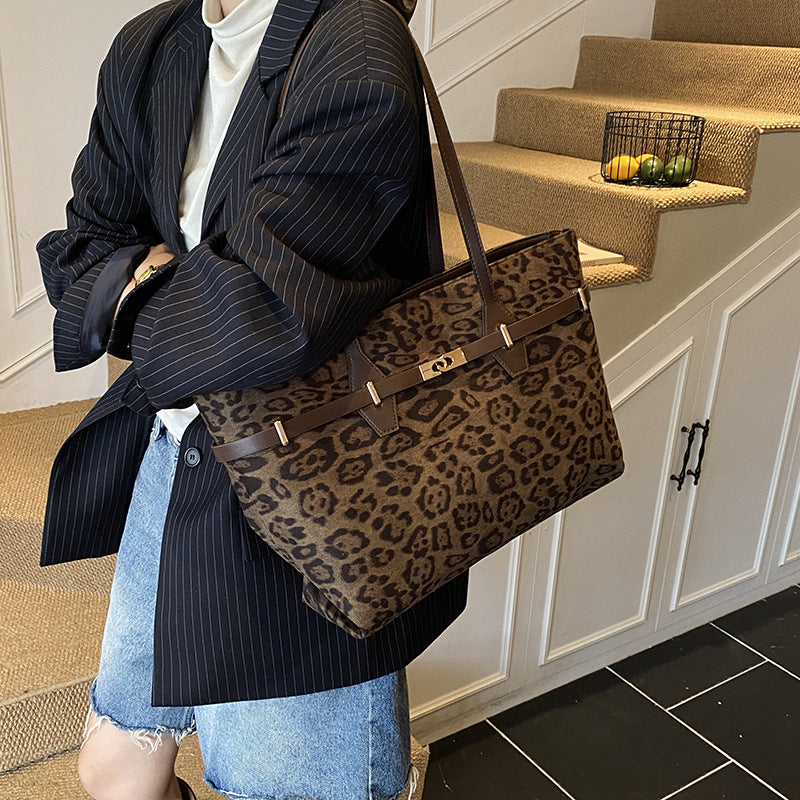 Fashion Retro Commuter Underarm Portable Leopard Print Large Capacity Shoulder Bags