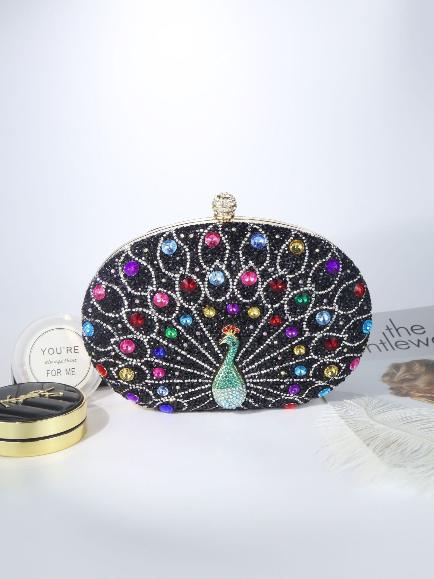 Peacock Diamond Retro Style Party Black Dinner Bag