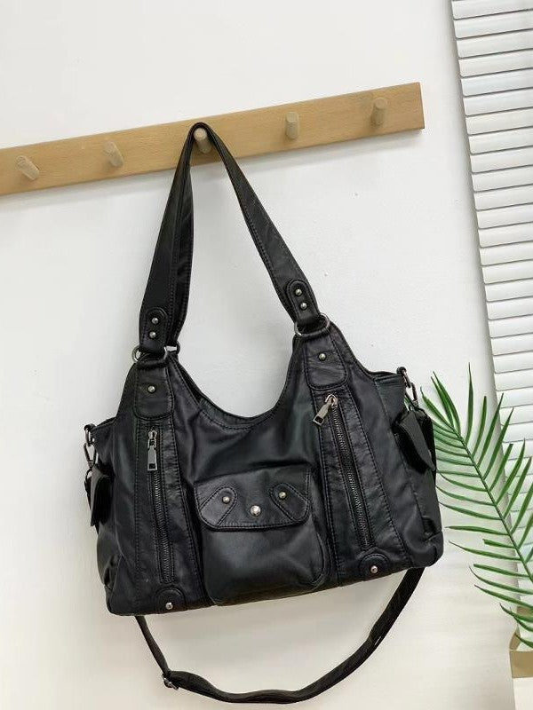 Women's Retro Washed Hot Motorcycle Large Capacity Women's Handbag
