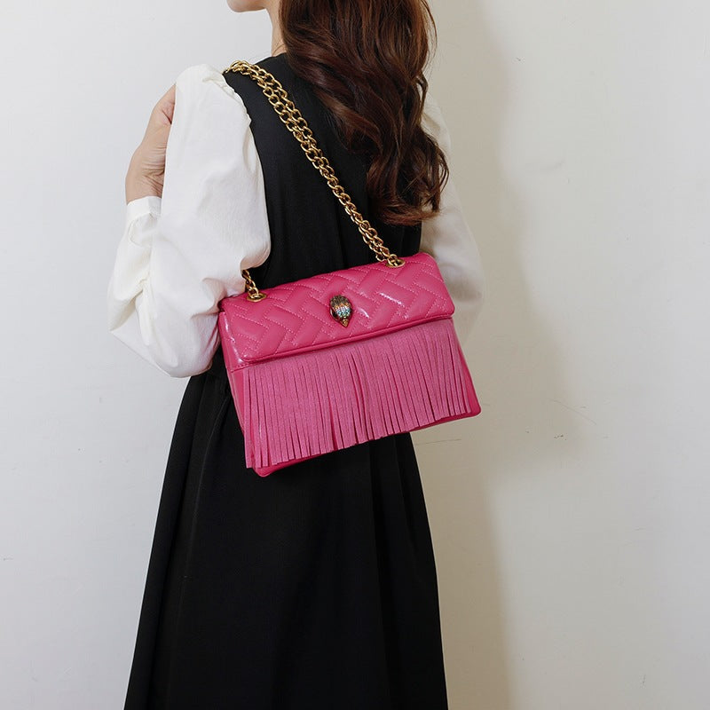 Women's Tassel Chain Rhombus Embroidered Line Fashion Women's Messenger Bag