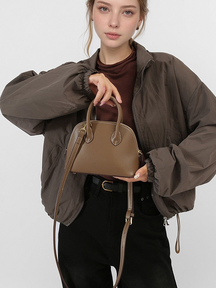 Women's Genuine Leather Bowling Solid Color Shell Women's Handbag