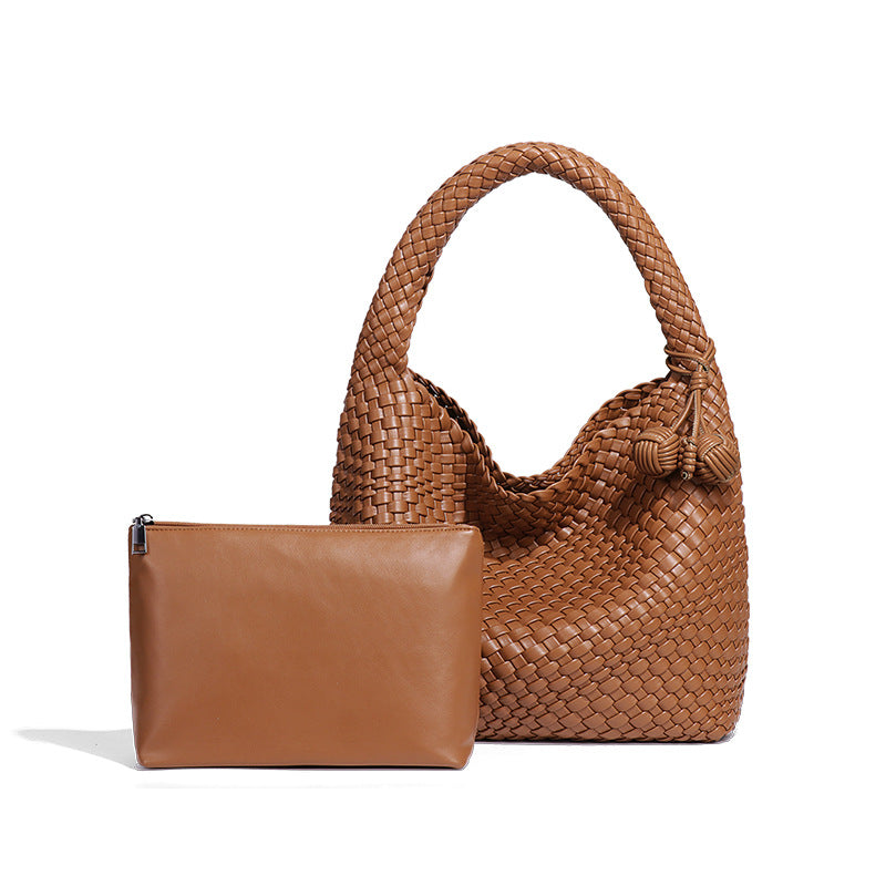 Popular Champagne Gold Woven Large Capacity Tote Bag