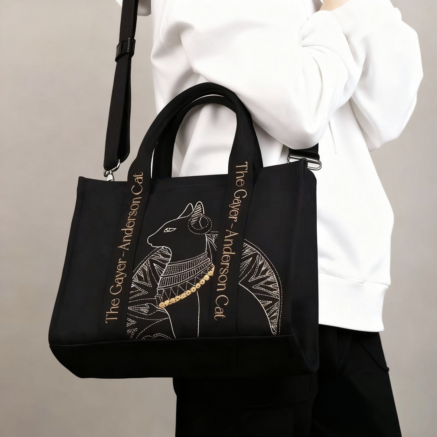 Anderson Cat Embroidery Portable Cotton Canvas Personal Birthday Tote Bags