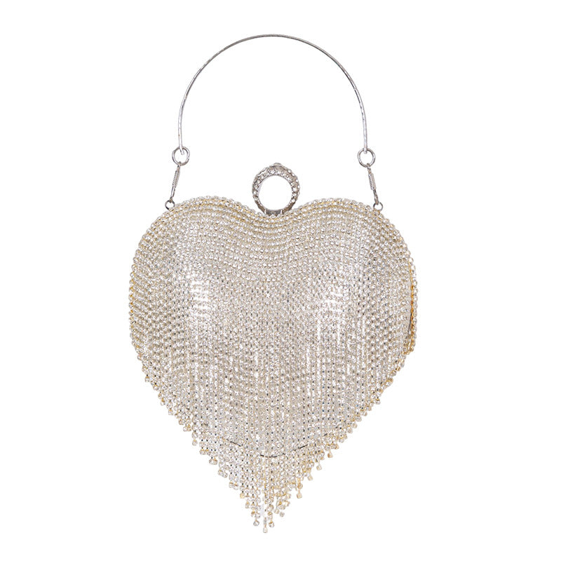 French Fairy Tassel Diamond Heart-shaped Fashion Party Dinner Bag