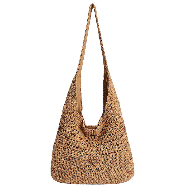 Women's Style Cotton Thread Woven Hollow Large Capacity Tote Bag