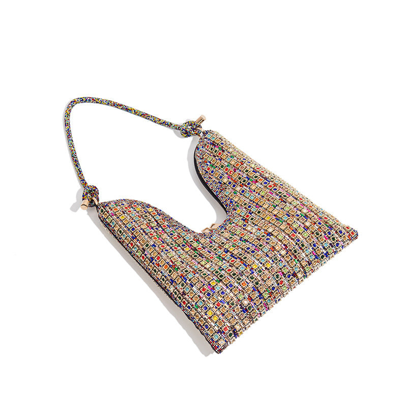 Women's Rhinestone Simple Niche Underarm Large Capacity Dinner Easy Tote Bags