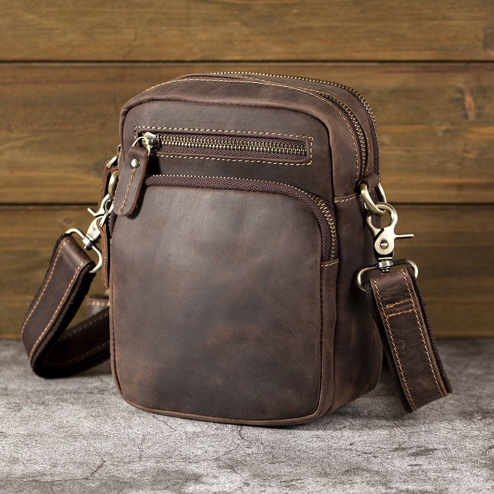Men's Multiple First Layer Cowhide Crazy Horse Men's Shoulder Bag