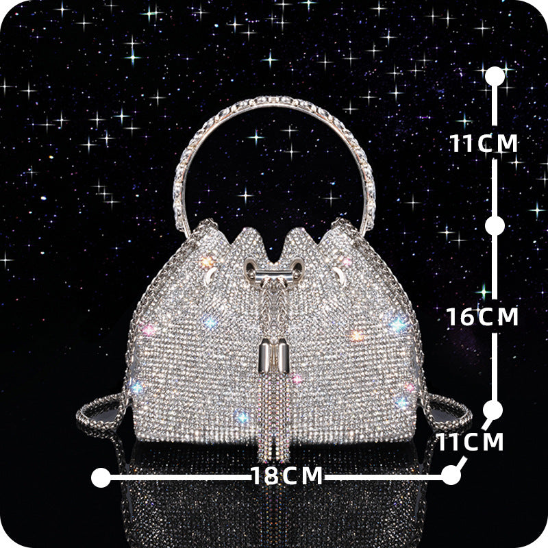 Classic Rhinestone Tassel Alloy Portable Full Diamond Chain High-grade Banquet Bucket Bags