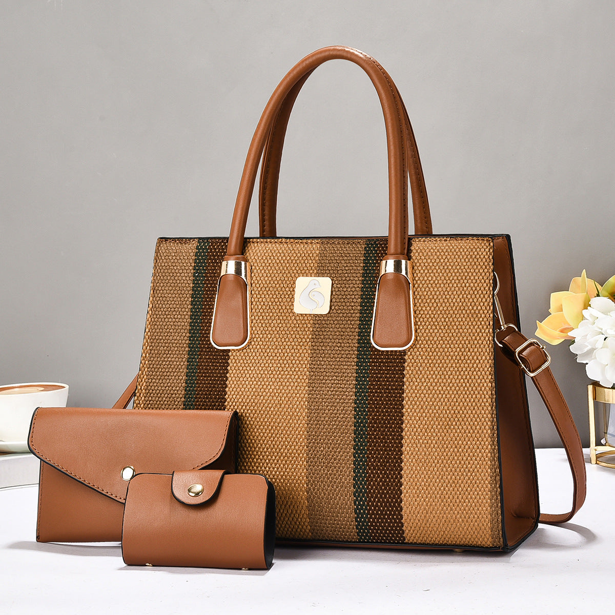Durable Three-piece Striped Color-matching Versatile Fashion Women's Handbag