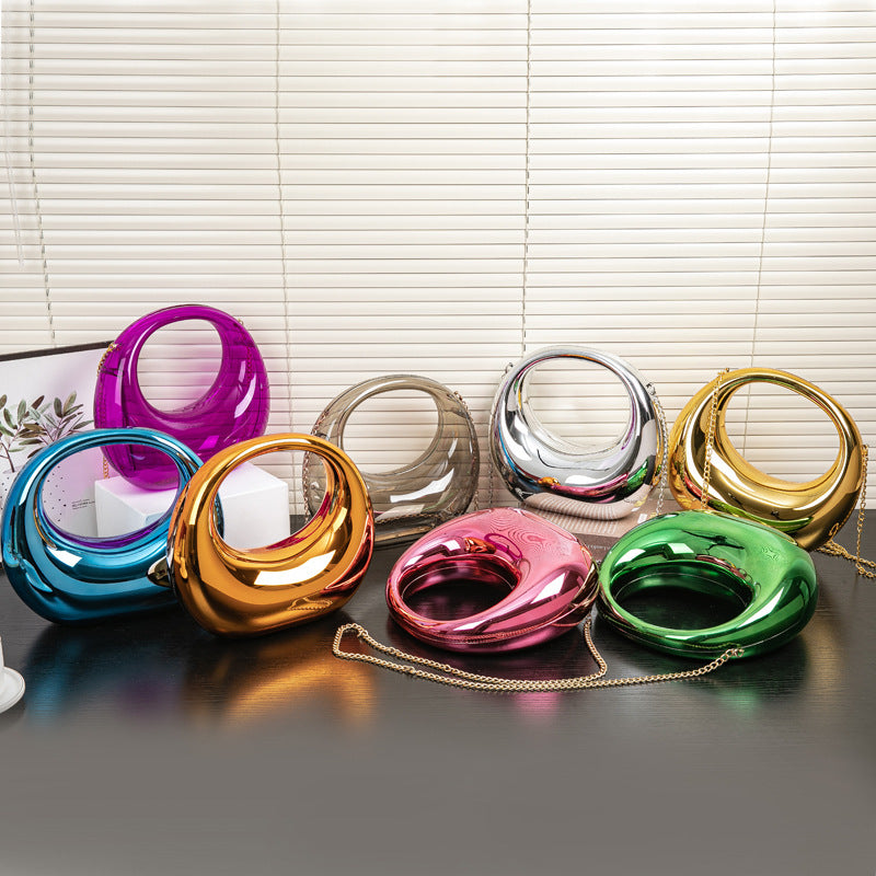 Cool Crescent Gold Sier Makeup Acrylic Dinner Bag