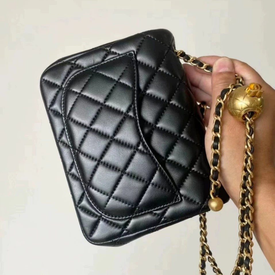 High Quality Golden Balls Fat Lambskin Classic Small Square Bag