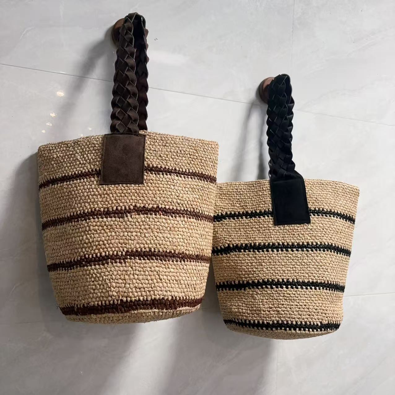 Women's Crocheting Raffia Striped Summer Seaside Holiday Women's Handbag
