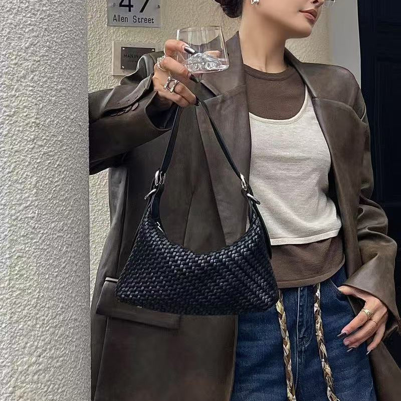 Women's Underarm Korean Style Trendy Coffee Brown Woven Women's Messenger Bag